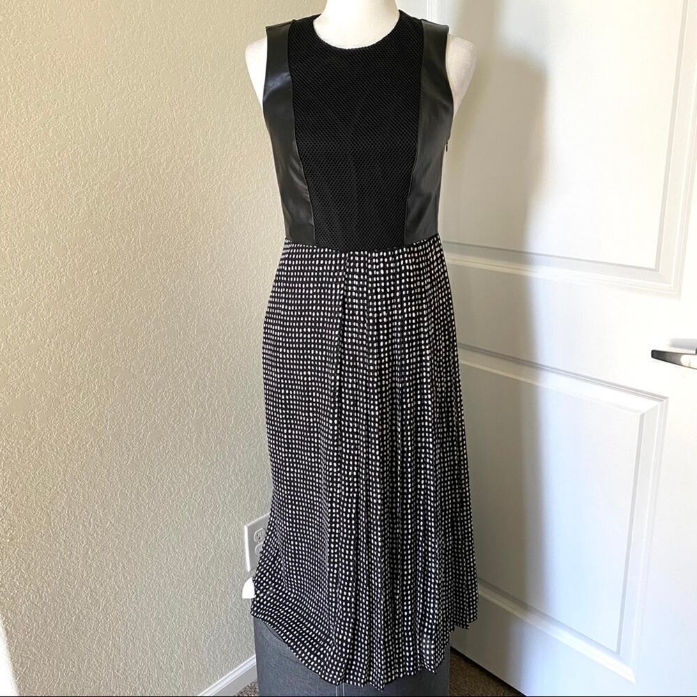 Rachel Roy Faux Leather Mesh Dot Sleeveless Midi Dress